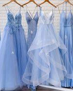 Long 2020 Senior Prom Dresses Skye Blue Girls Formal Outfit with Straps PL5823