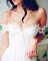 Off the Shoulder Lace and Chiffon Beach Bridal dress Boho White Wedding Dresses