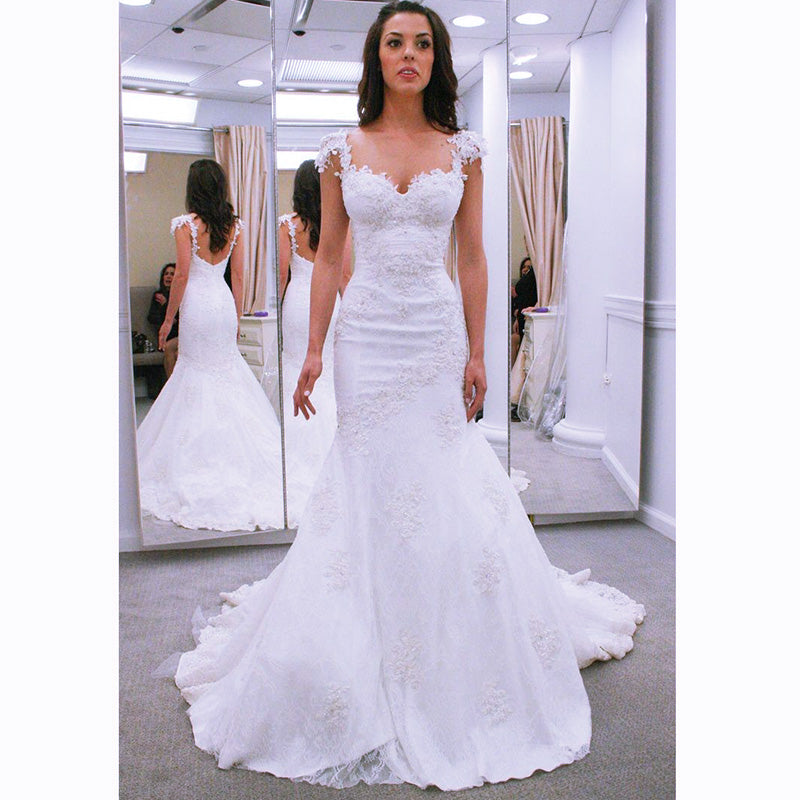 WD2143 Classic Sexy Cap Sleeves Lace Wedding Dress 2018 mermaid Bridal Dress Robe Mariee