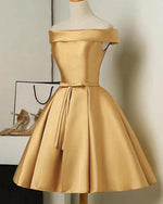Gold Color Short Party Dresses A Line Satin Semi Formal Gown Cocktail homecoming Dress SP078